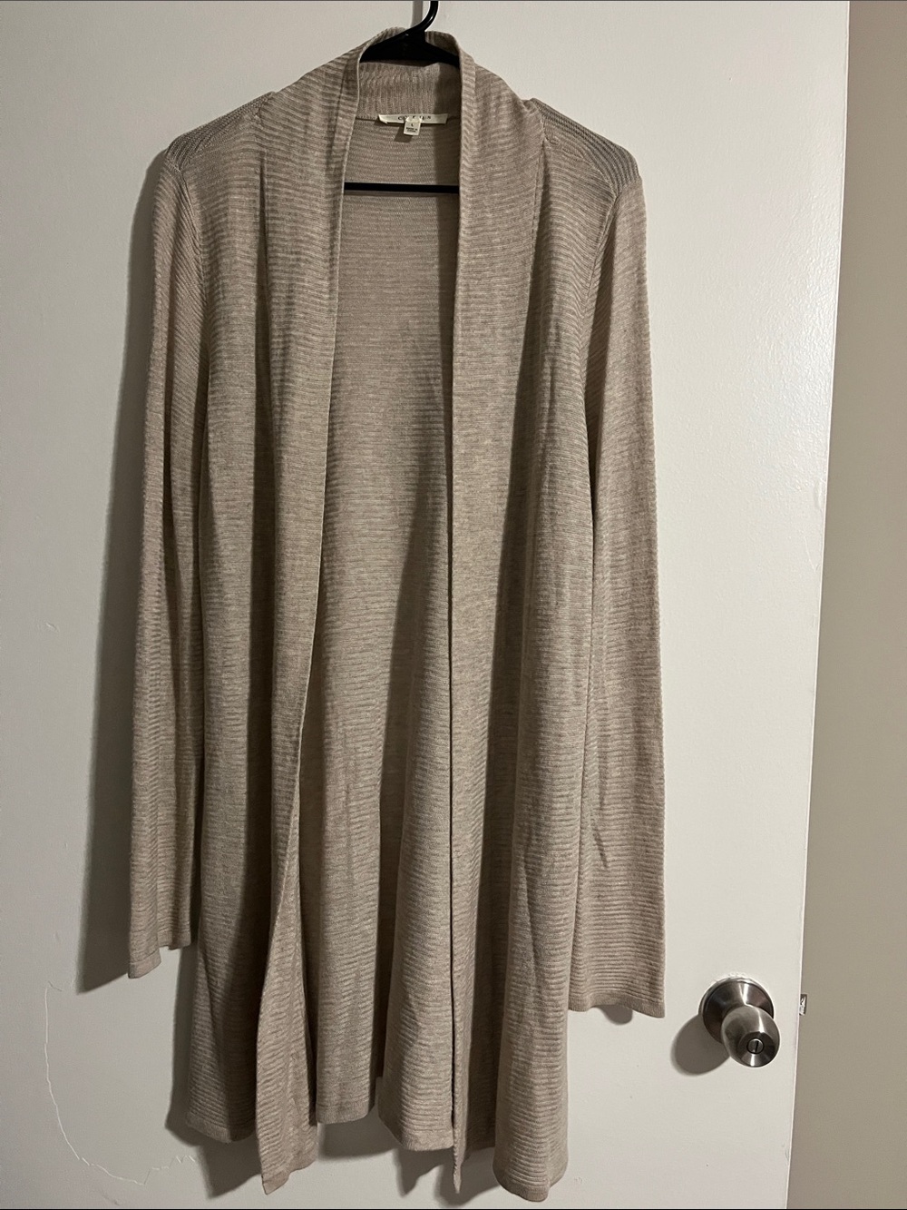 Cyrus Open-Front Cardigan in Light Taupe